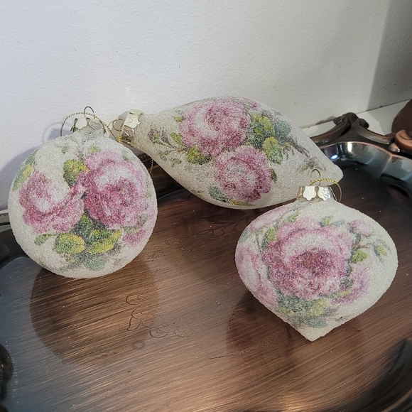 Vintage Sugar Frosted Christmas Ornaments, set of 3 - Picture 2 of 4